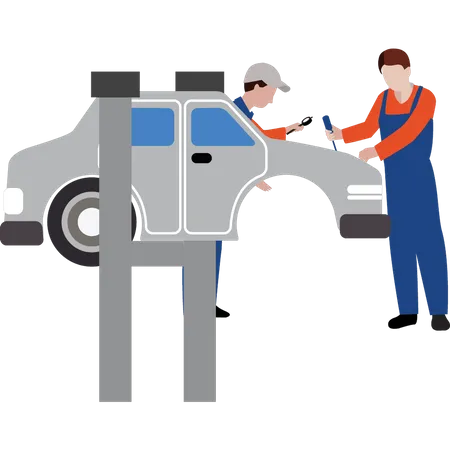 Arbeiter Reparieren Das Fahrzeug Illustration