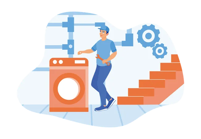 Arbeiter repariert unterirdische Abwasserleitungen  Illustration