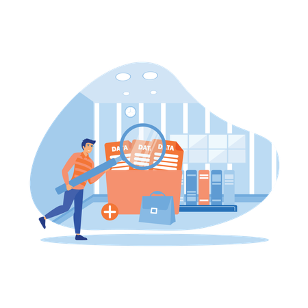 Mitarbeiter sucht Datei im Datenspeicher  Illustration