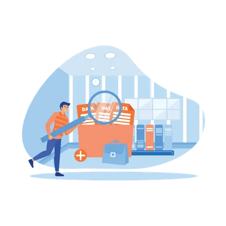 Mitarbeiter sucht Datei im Datenspeicher  Illustration