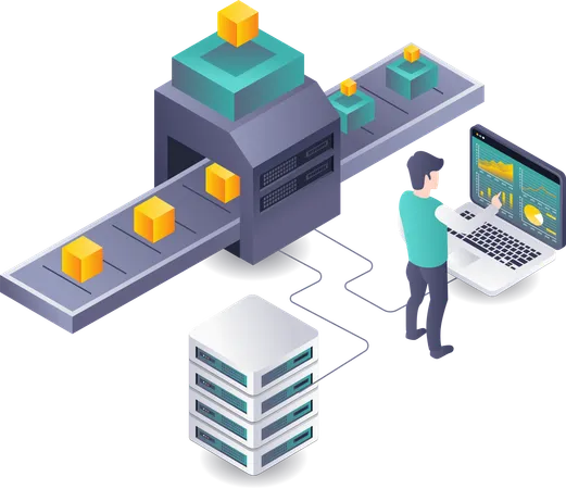 Mitarbeiter, die Servertechnologie-Datenanalyse durchführen  Illustration