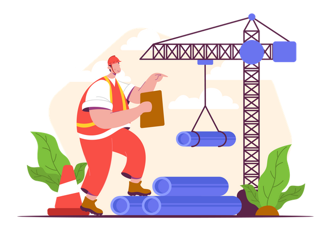 Arbeiter bei der Arbeit auf der Baustelle  Illustration