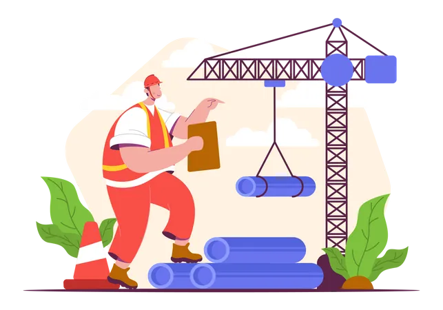 Arbeiter bei der Arbeit auf der Baustelle  Illustration