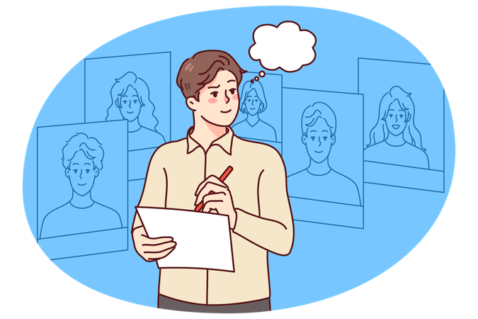 Arbeitgeber stellt Mitarbeiter mit virtuellem Lebenslauf ein  Illustration