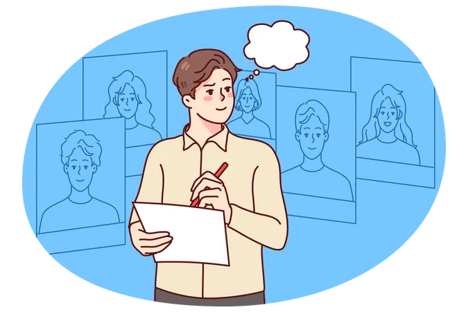 Arbeitgeber stellt Mitarbeiter mit virtuellem Lebenslauf ein  Illustration