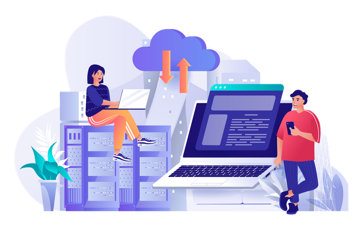 Arbeitgeber verwaltet Cloud-Server-Hosting  Illustration