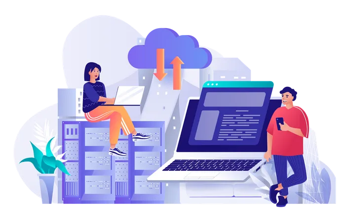 Arbeitgeber verwaltet Cloud-Server-Hosting  Illustration