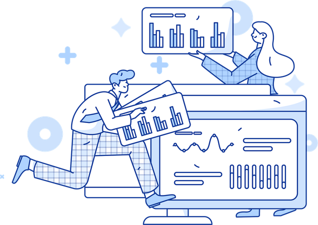 Team analysiert Geschäftspräsentation  Illustration