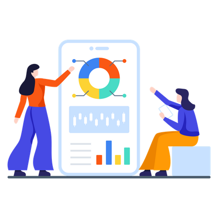 Mitarbeiterinnen analysieren Bewertungen  Illustration