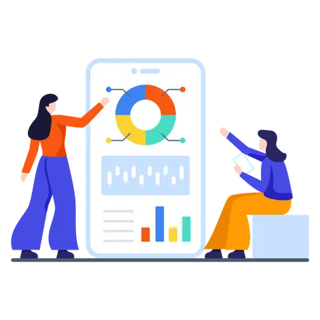 Mitarbeiterinnen analysieren Bewertungen  Illustration