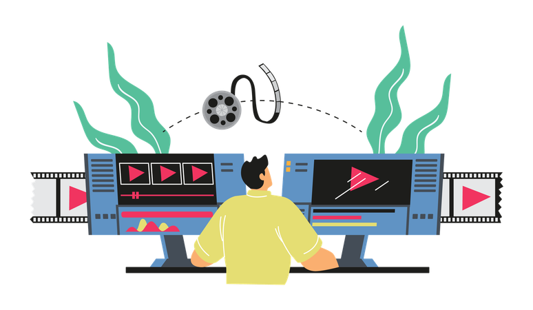 Arbeitsbereich für Videobearbeitung und -produktion  Illustration