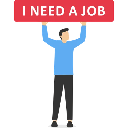 Arbeitsloser Mann steht mit Jobbörse  Illustration