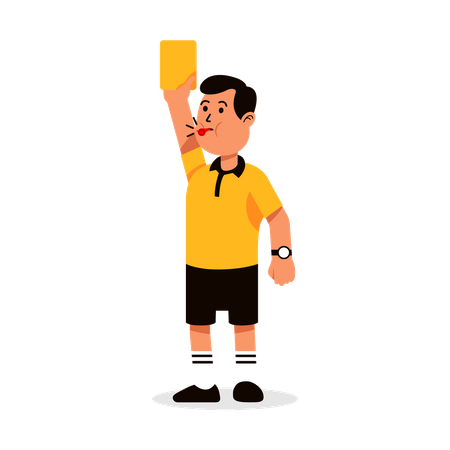 Arbitre de football masculin sifflant et montrant un carton jaune  Illustration