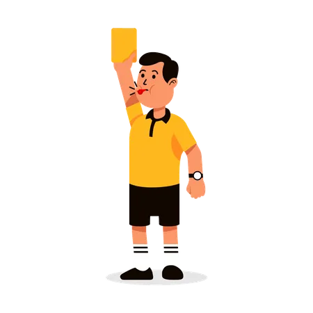 Arbitre de football masculin sifflant et montrant un carton jaune  Illustration