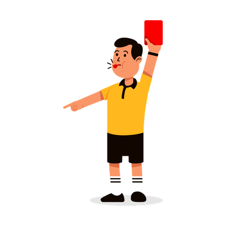 Arbitre de football masculin sifflant et montrant un carton rouge  Illustration