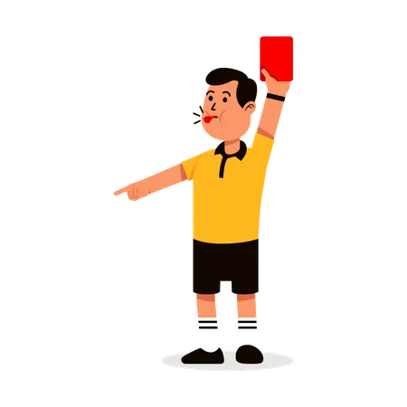 Arbitre de football masculin sifflant et montrant un carton rouge  Illustration