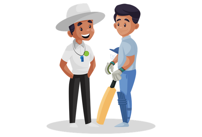 Árbitro de críquet hablando con el bateador  Ilustración