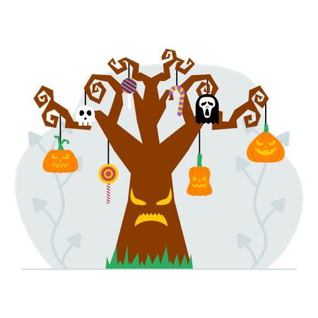 Árbol de halloween aterrador  Ilustración