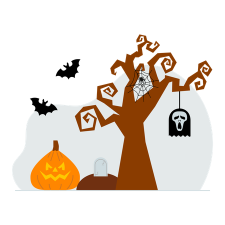 Árbol de halloween decorado  Ilustración