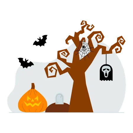 Árbol de halloween decorado  Ilustración