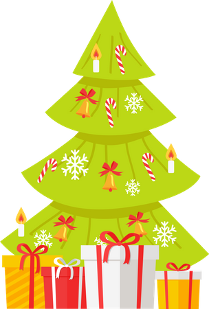 Árbol de Navidad con cajas de regalo  Ilustración