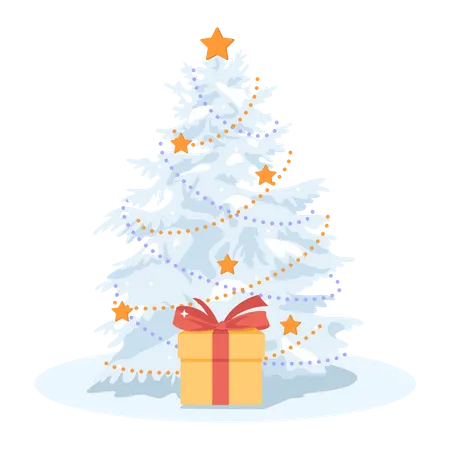 Árbol de navidad con regalo  Ilustración