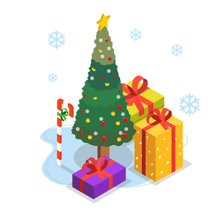 Árbol de navidad con regalos  Ilustración