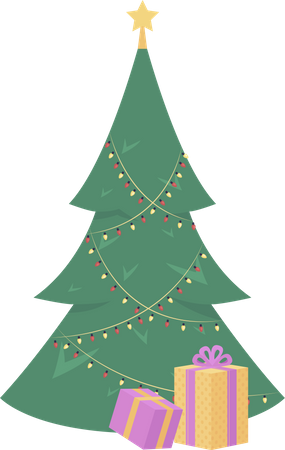 Árbol de navidad con regalos  Ilustración