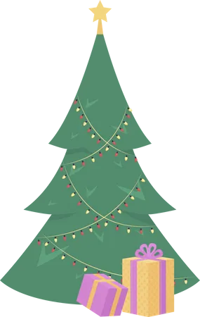 Árbol de navidad con regalos  Ilustración