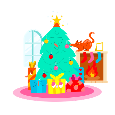 Árbol de navidad con regalos  Ilustración