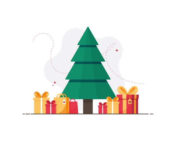 Árbol de Navidad con regalos de Navidad.  Ilustración