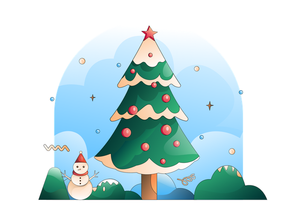 Muñeco de nieve del árbol de navidad  Ilustración