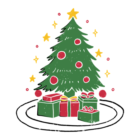 Árbol de Navidad y regalos  Ilustración