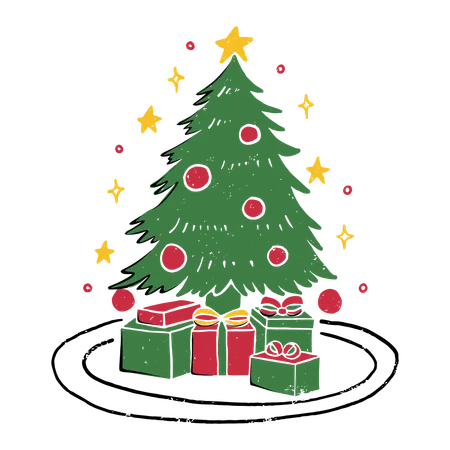 Árbol de Navidad y regalos  Ilustración