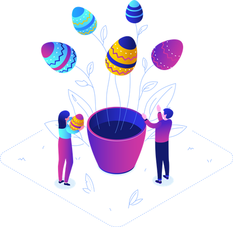 Árbol de Pascua con huevos de Pascua.  Ilustración
