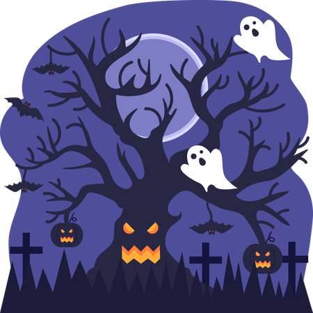 Árbol espeluznante de halloween  Ilustración