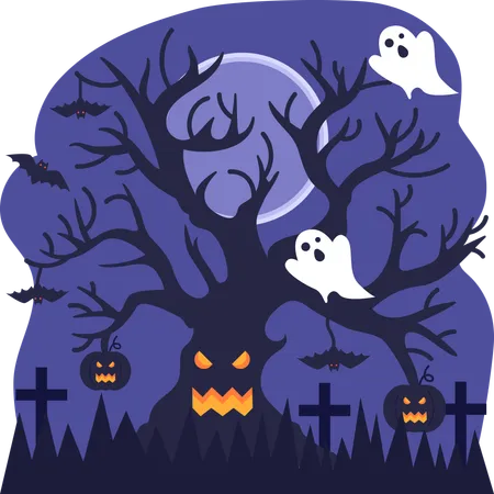 Árbol espeluznante de halloween  Ilustración