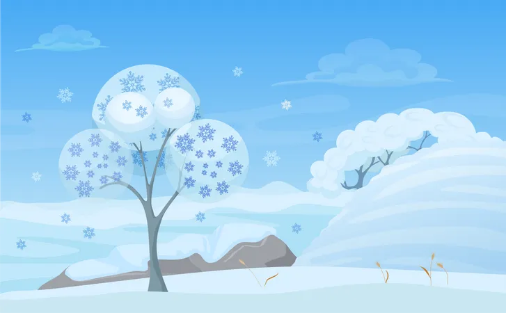 Árbol lleno de nieve en el bosque de invierno  Ilustración