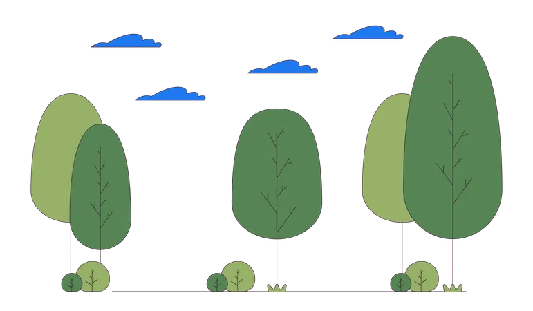 Árboles y arbustos en el parque  Ilustración