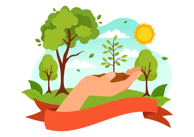 Happy Arbor Day Vector Illustration With Planting A Tree Plant Garden Tools And Nature Environment In Flat Kids Cartoon Background Illustration