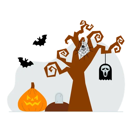 Arbre d'Halloween décoré  Illustration