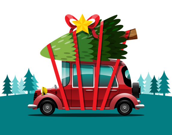 Arbre de Noël sur voiture  Illustration