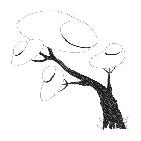 Arbre de savane aux canopées épaisses et au tronc tortueux  Illustration