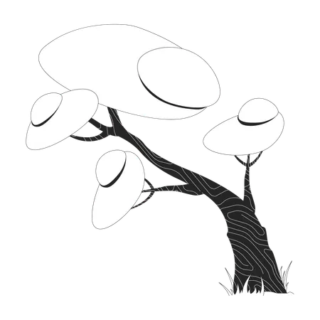 Arbre de savane aux canopées épaisses et au tronc tortueux  Illustration
