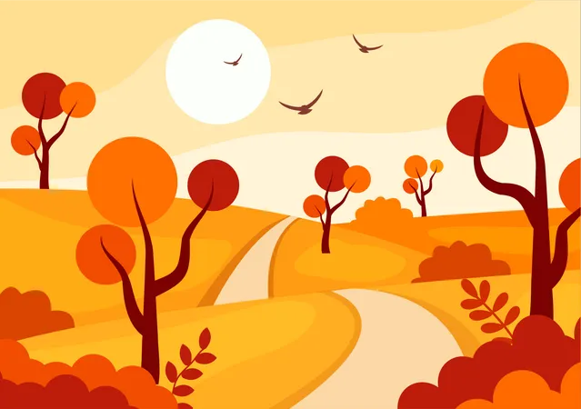 Arbres et feuilles d'automne  Illustration