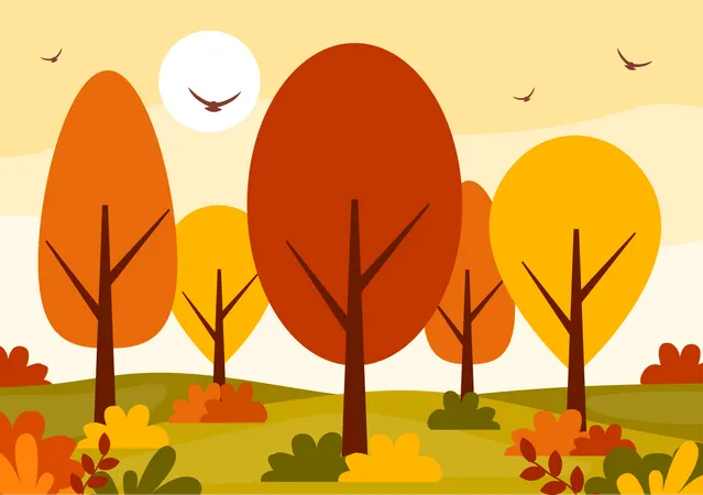 Arbres et feuilles d'automne  Illustration