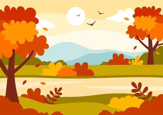 Arbres et feuilles d'automne  Illustration