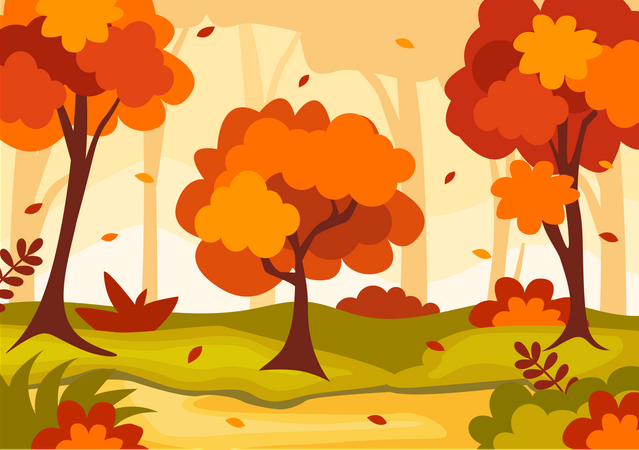 Arbres et feuilles d'automne  Illustration