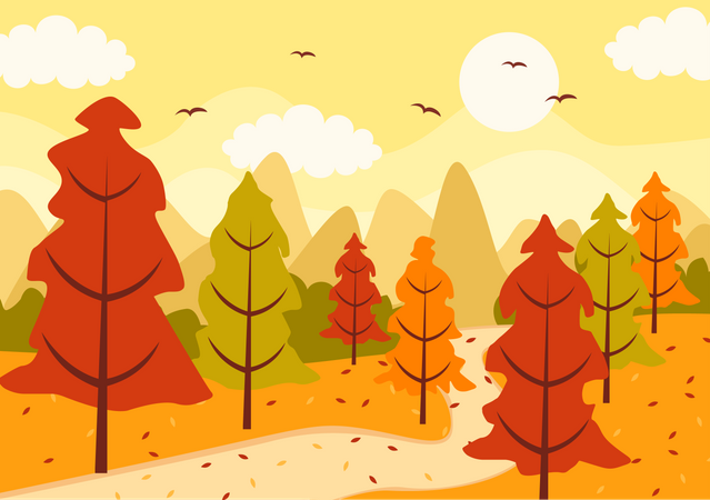 Arbres et feuilles d'automne  Illustration