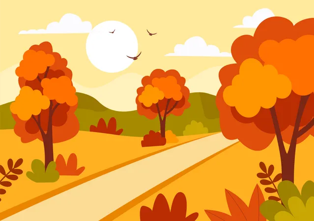 Arbres et feuilles d'automne  Illustration